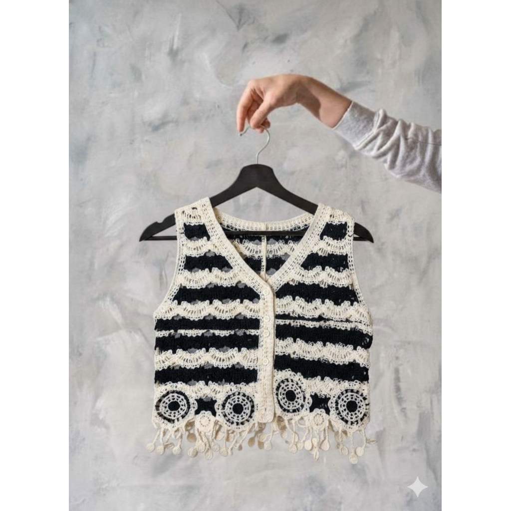 Vest wanita/vest rajut bunga/vest rajut kancing/atasan wanita/vest rajut motif