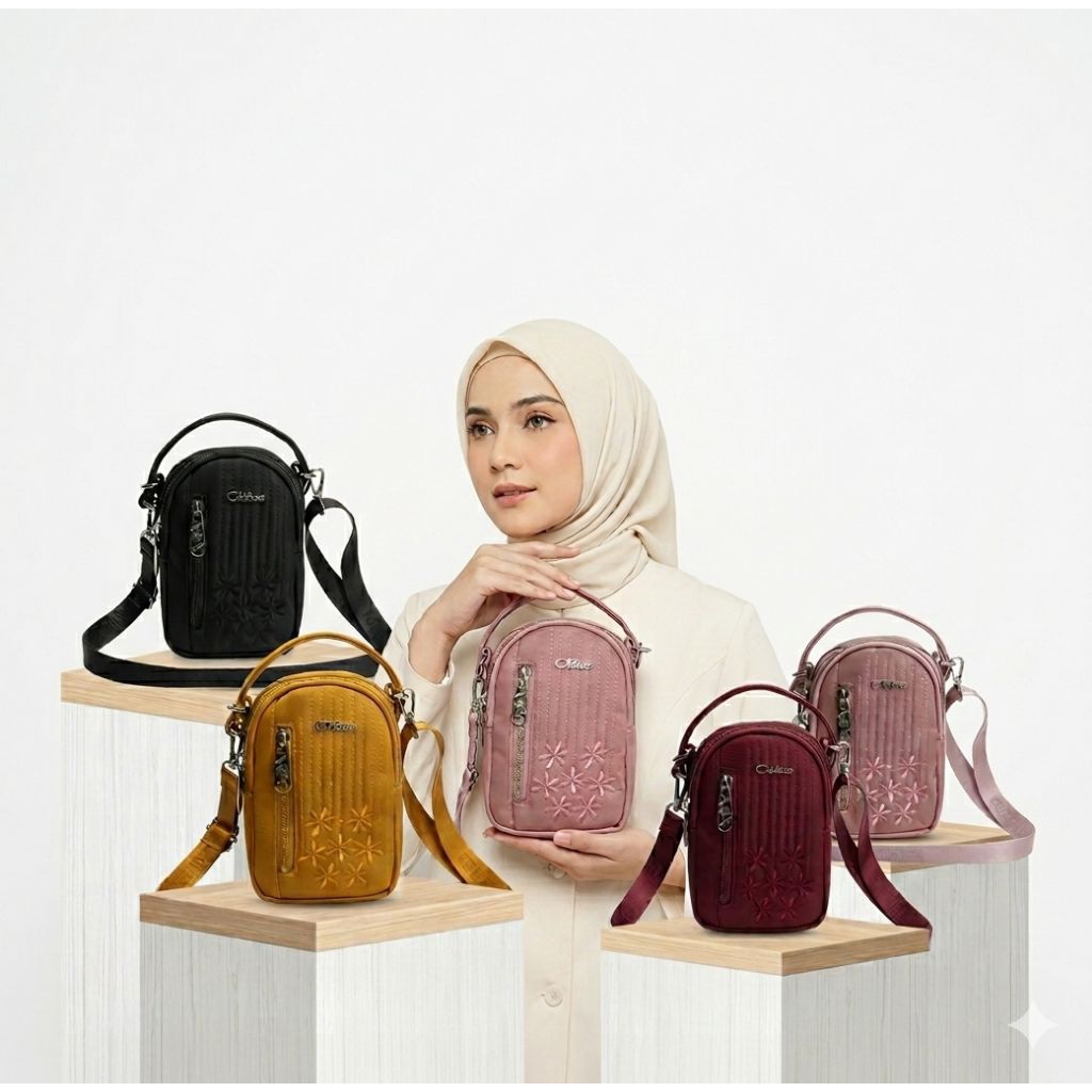 CHIBAO-5891--35-TAS PONSEL SELEMPANG JINJING WANITA UKURAN KECIL MOTIF BUNGA BORDIR