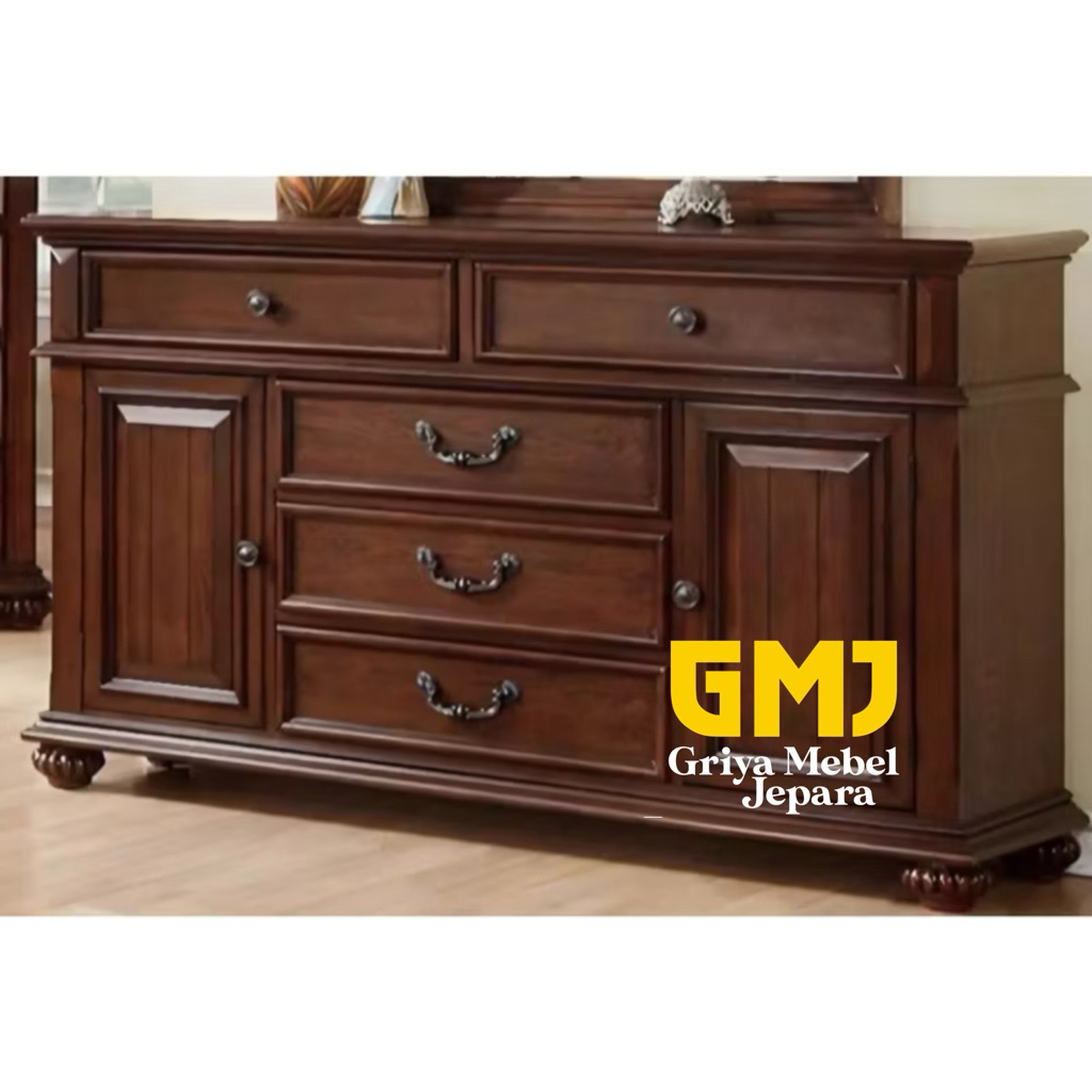 bufet pendek classic kayu jati jepara finishing antik