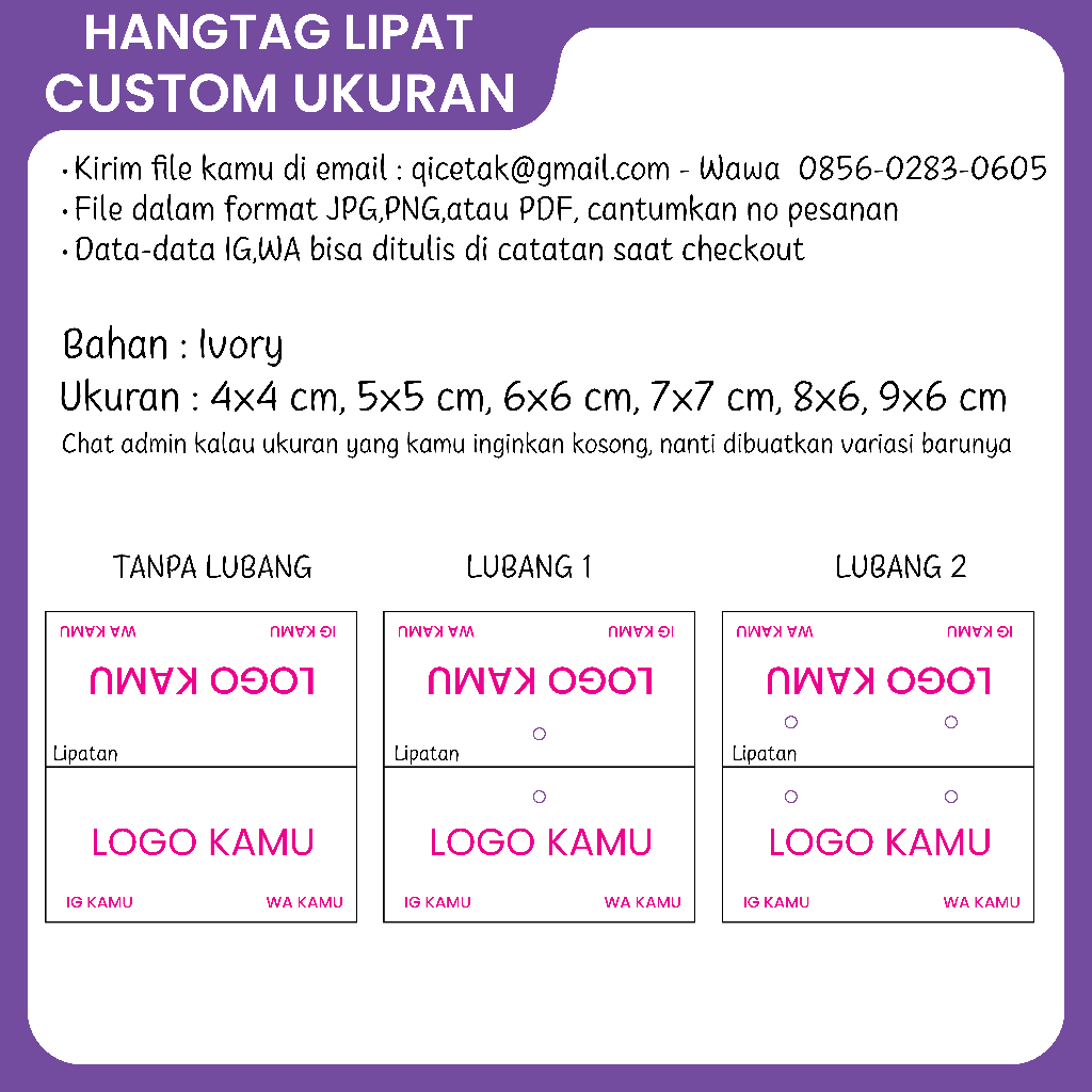 Hang tag  Lipat Custom BANYAK UKURAN Hangtag label nama bisnis bisa untuk aksesoris souvenir hampers