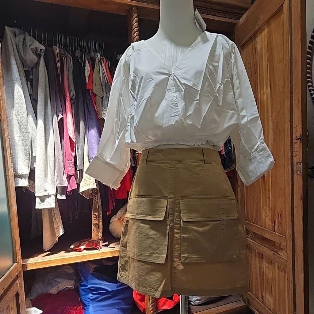 Cream Skirt Size M Pocket Rok Krem Mini New Nevada