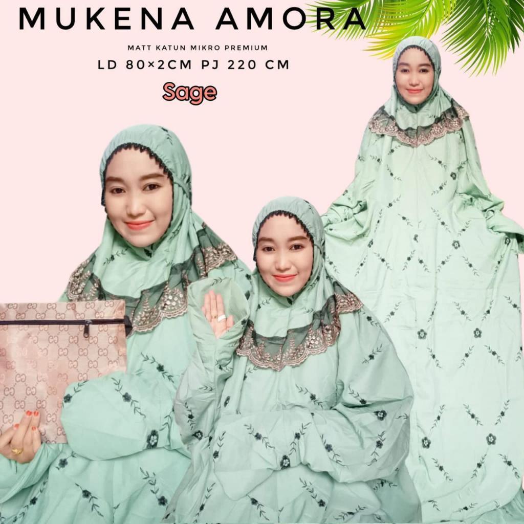 (COD) Mukena Amora Terusan Katun Mikro Premium Bordir Jaring Bunga Renda Tile/Mukena Lajuran Dewasa 