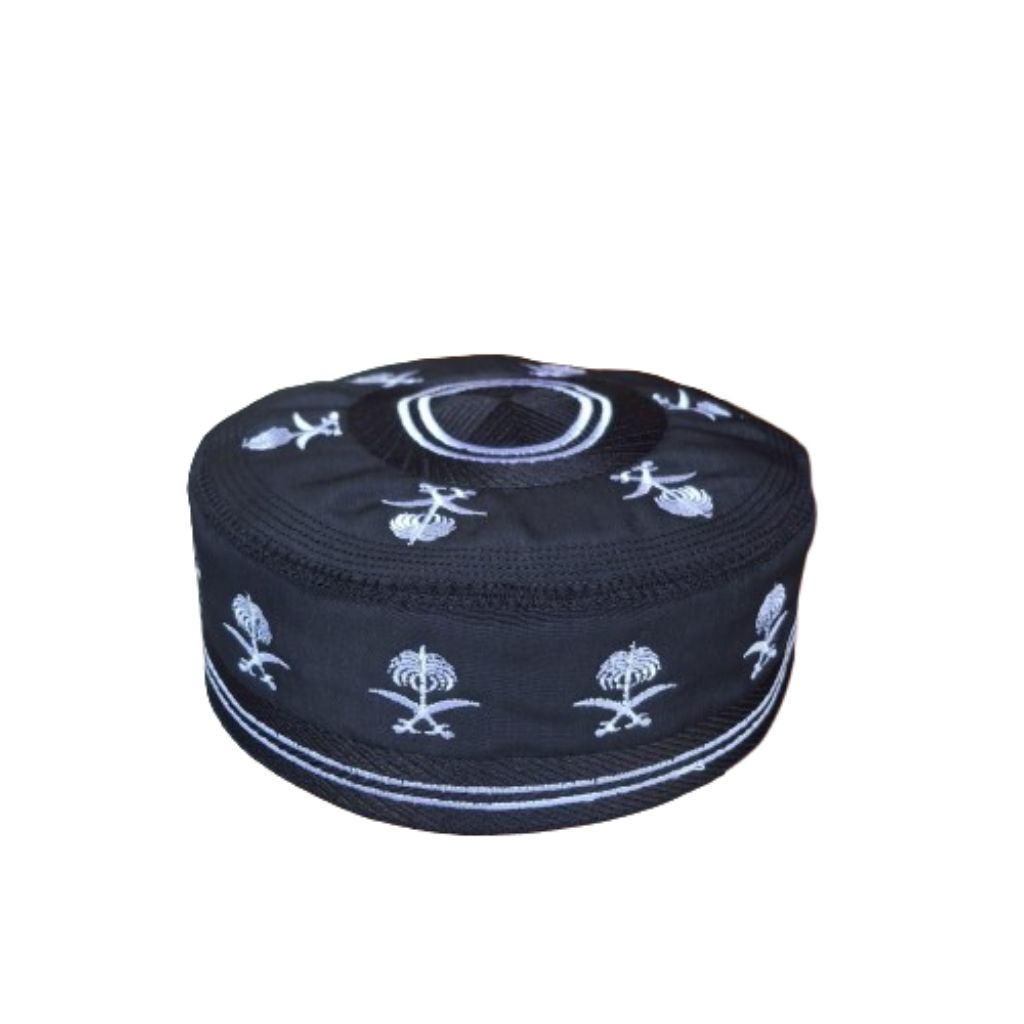 Peci Madinah Bugis Motif Bordir Premium| Peci Haji  | Songkok Putih | Motif Pohon Kurma