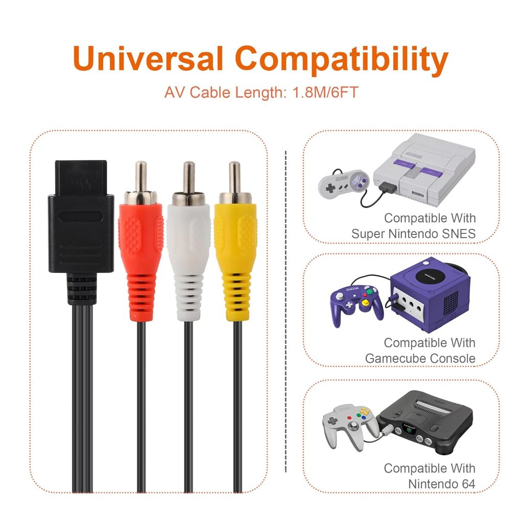Kabel AV SNES Super Nintendo cable tv rca nintendo snes super nintendo 64 n64 gamecube game cube