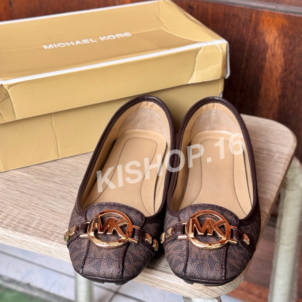 MICHAEL KORS MK GHW MONOGRAM BROWN FLAT SHOES PRELOVED