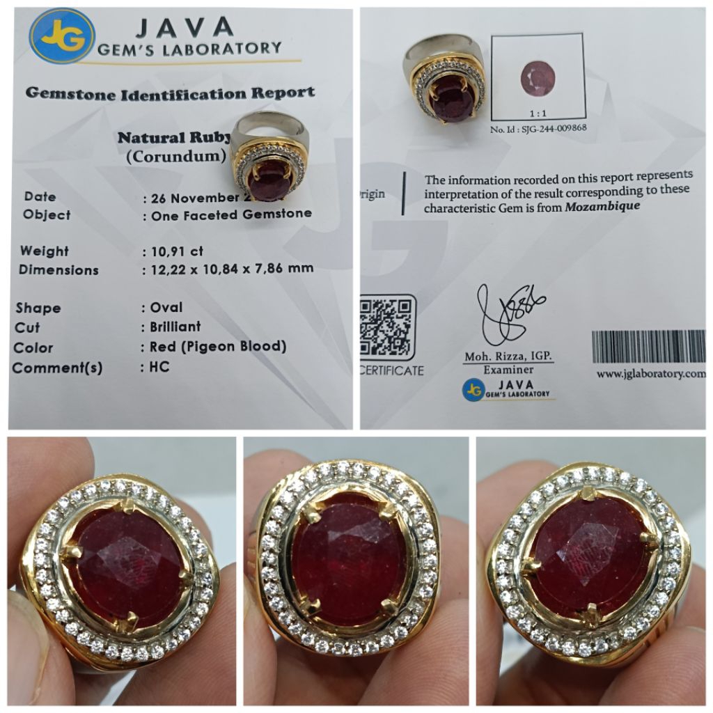 Natural Red Ruby Mozambique 10,9ct oval memo JGL Ruby Afrika Pigeon Blood