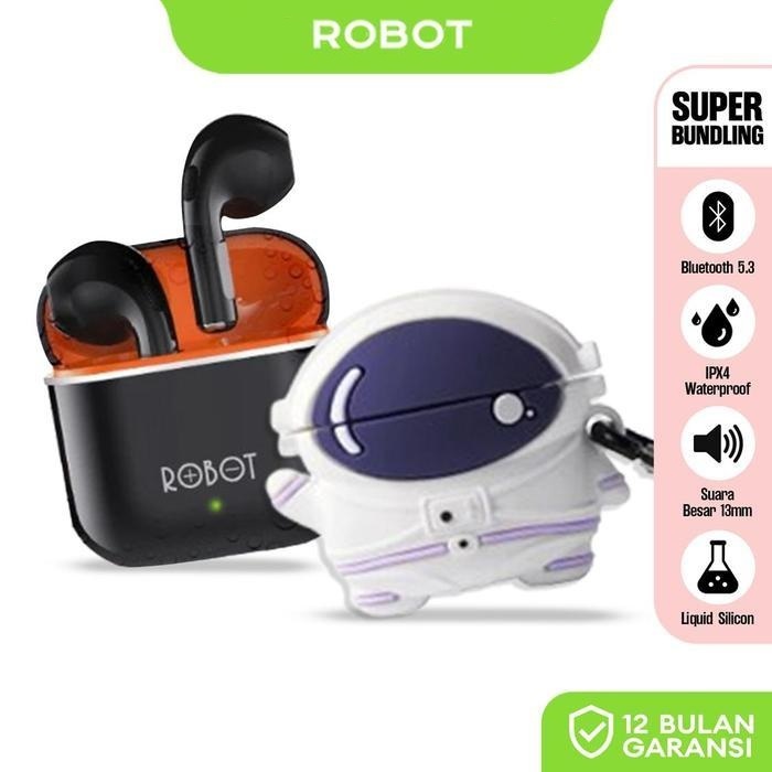 Paket Bundling Robot TWS Earphone T50S dan case ORIGINAL T 50 S Wireless Headset Bluetooth 6.0 Earbu