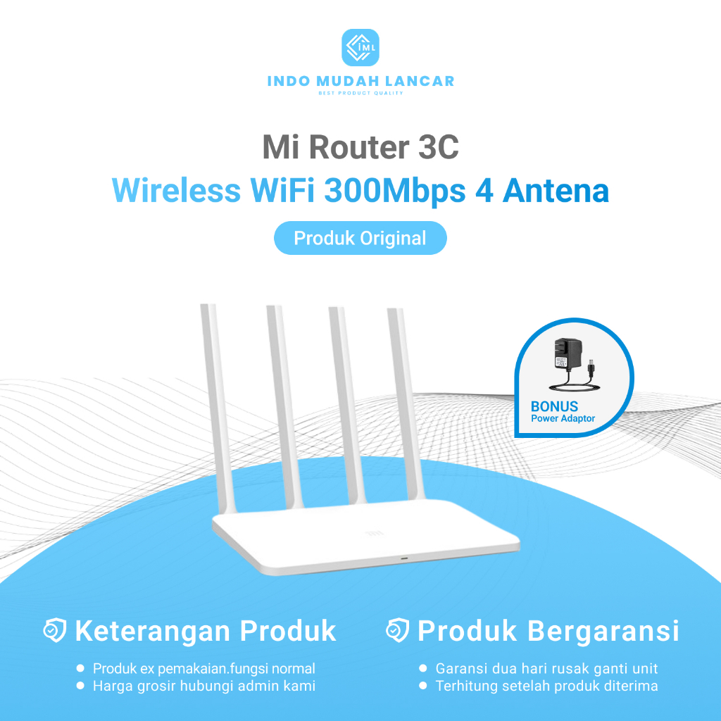 Xiaomi Mi Router 3C Wireless WiFi 300Mbps 4 Antena Bekas Original Bonus Adaptor
