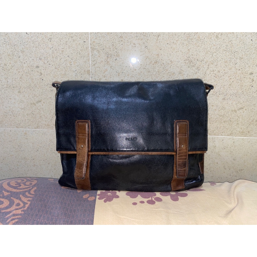 tas sling bag slempang pria cowo brand Picard full kulit leather tebal hitam black LIKE NEW preloved