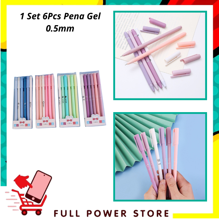FPS 1 Set 6Pcs Pena Gel 0.5mm Warna Pastel Pen Gel Aesthetic Pulpen Gel 6 IN 1 Warna Gradasi Pena Ge