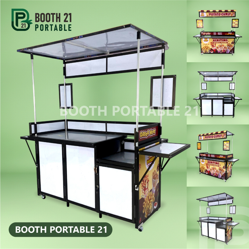 Booth Portable Komplit Kompor Tulang Hitam Gerobak Jualan Meja lipat Booth Portable 21