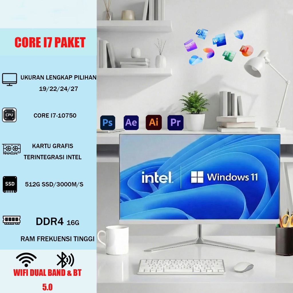 lenovo Komputer All-in-One (AIO) Baru | Intel Core i3/i5/i7 RAM 8-16GB SSD 128GB-1TB | Untuk Kantor,