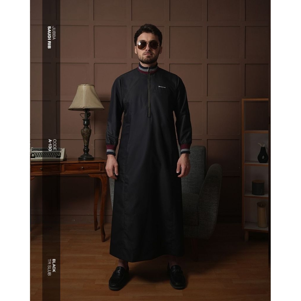 SAMASE A130 Jubba Rib lengan panjang gamis muslim pria