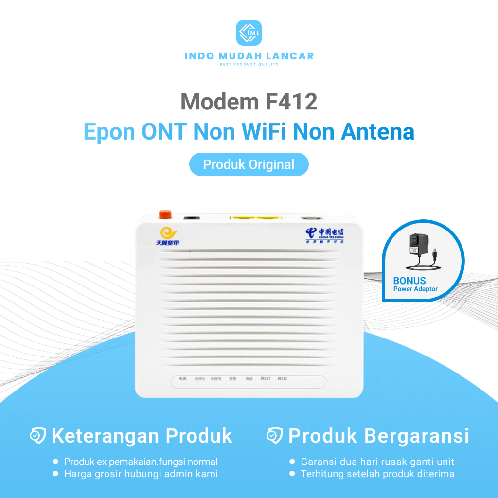 Modem F412 Epon Onu Ont Non WiFi Non Antena Bekas Original Bonus Adaptor