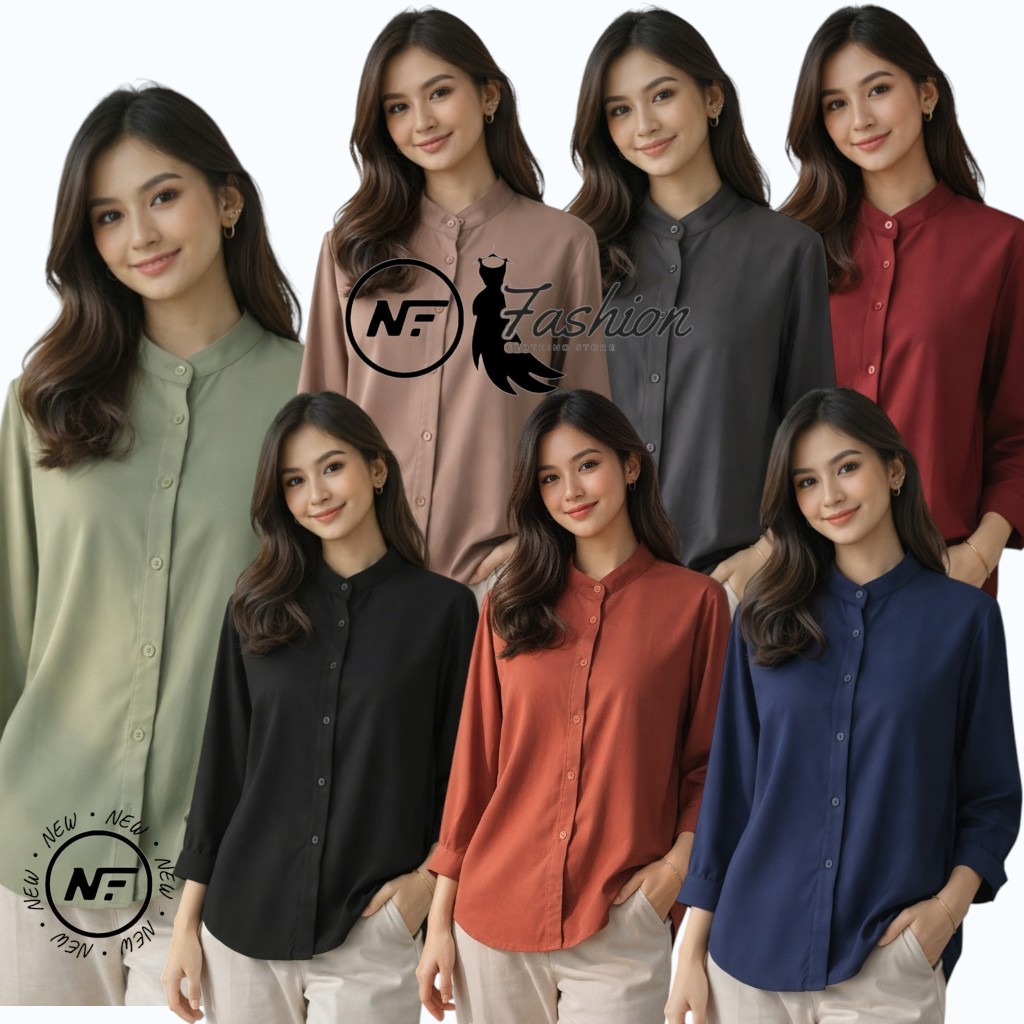 KEMEJA WANITA RAYON TWILL POLOS BAJU ATASAN MOTIF BUNGA
