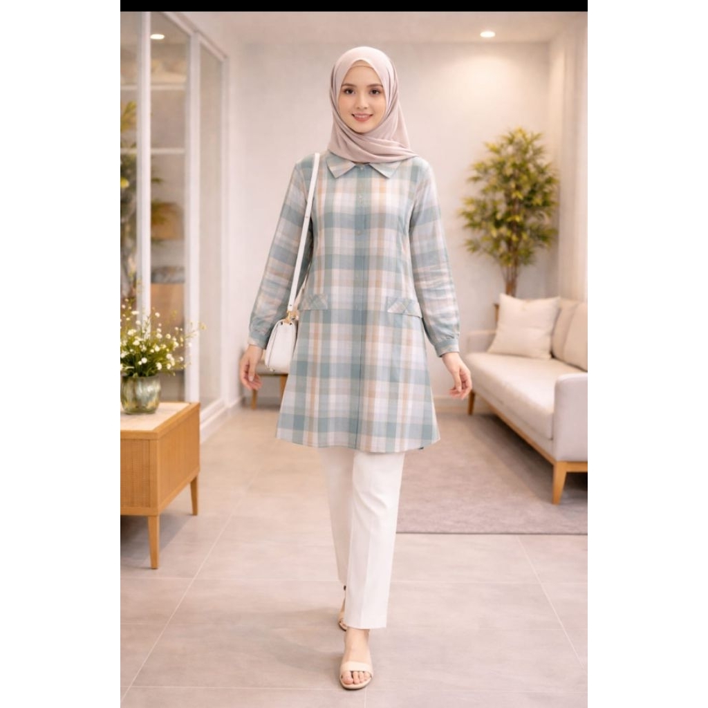 Tunik katun triset full kotak ori Byutee