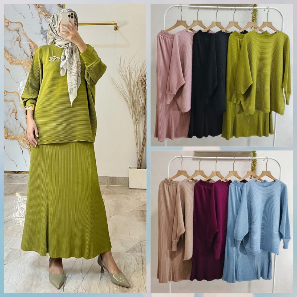 one set kaos plisket import//setelan wanita