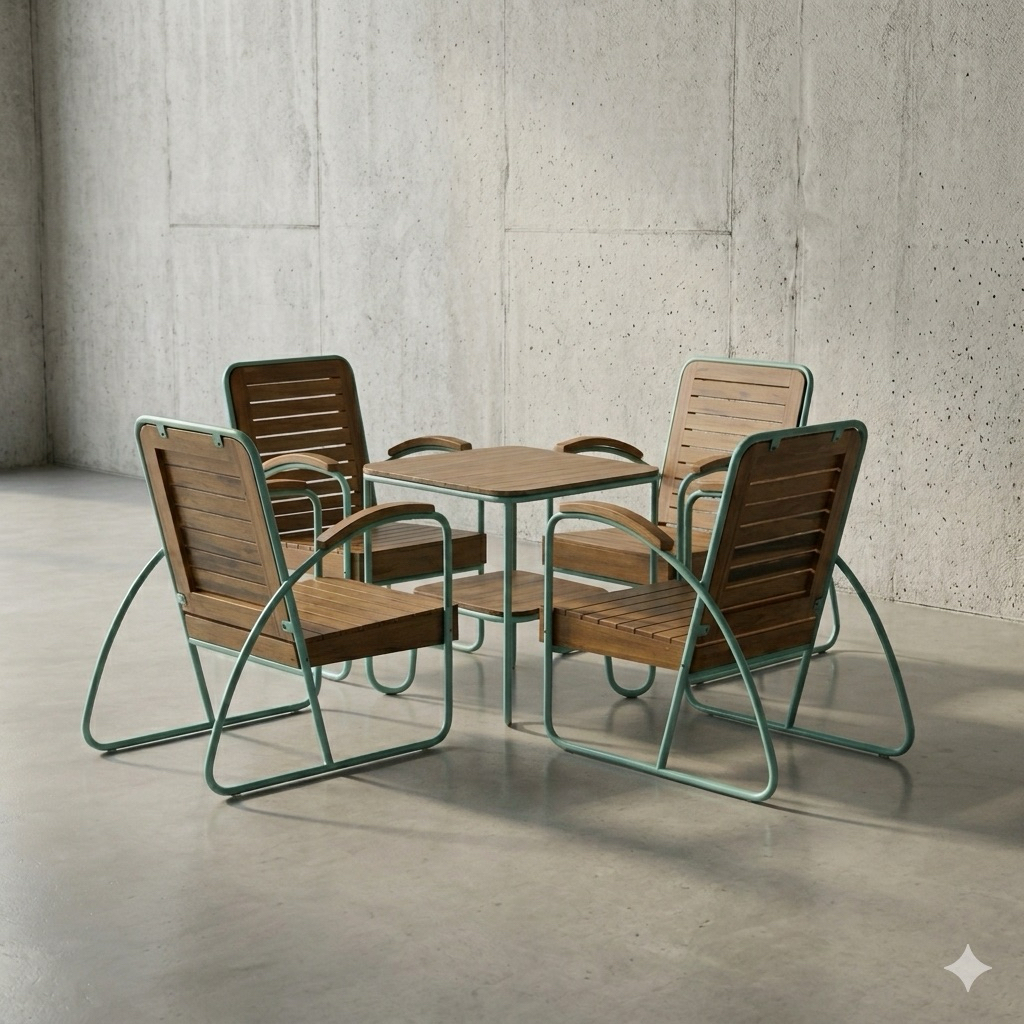 Set Meja Kursi Teras Besi & Kayu Minimalis Vintage