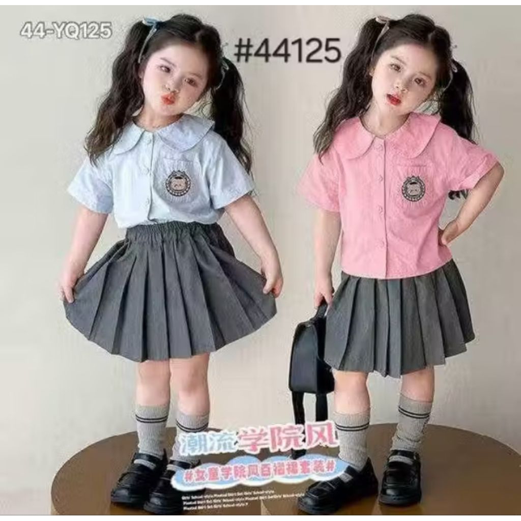 Setelan Pendek Rok Lipit Anak Perempuan Import Premium