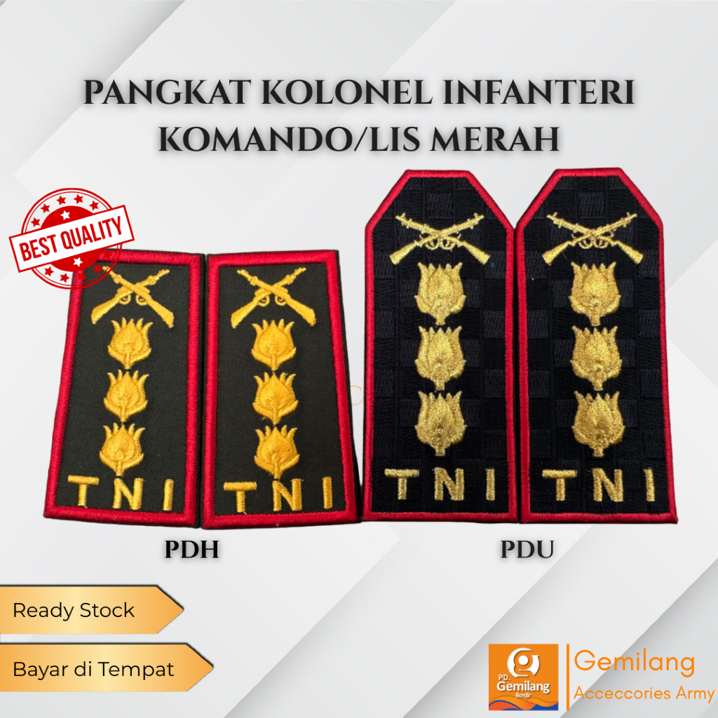 PANGKAT PDU & PDH KOLONEL INFANTERI KOMANDO/LIS MERAH TNI AD | Pangkat PDU TNI | Pangkat PDH TNI | R