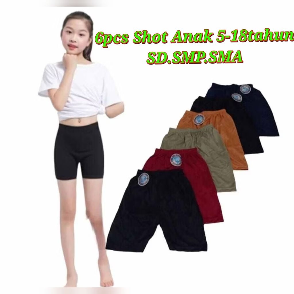 6pcs Shot Anak 5-18tahun anak SD.SMP.SMA cod murah/Celana Shot anak perempuan 6-12tahun terlaris/cel