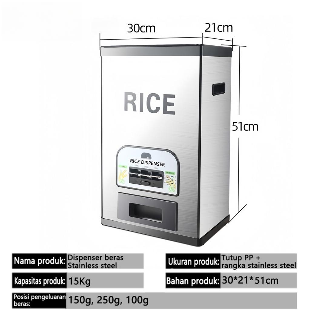 RAS GRATIS ONGKIR DAN PENGEMBALIAN NEW DISPENSER BERAS STAINLESS STEEL SUS 304 / TEMPAT PENYIMPANAN 