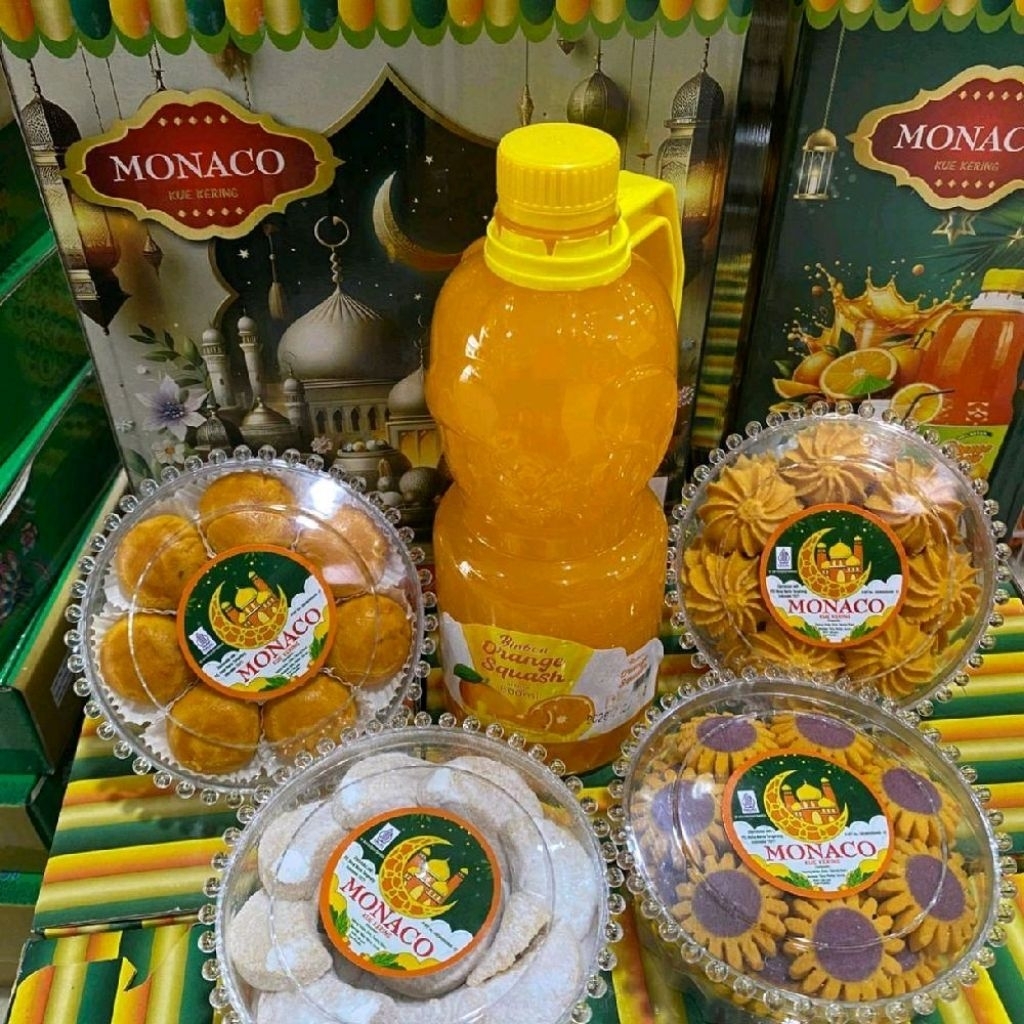 Hampers lebaran Monaco kue kering +orange squash hampers unik spesial lebaran 1 paket