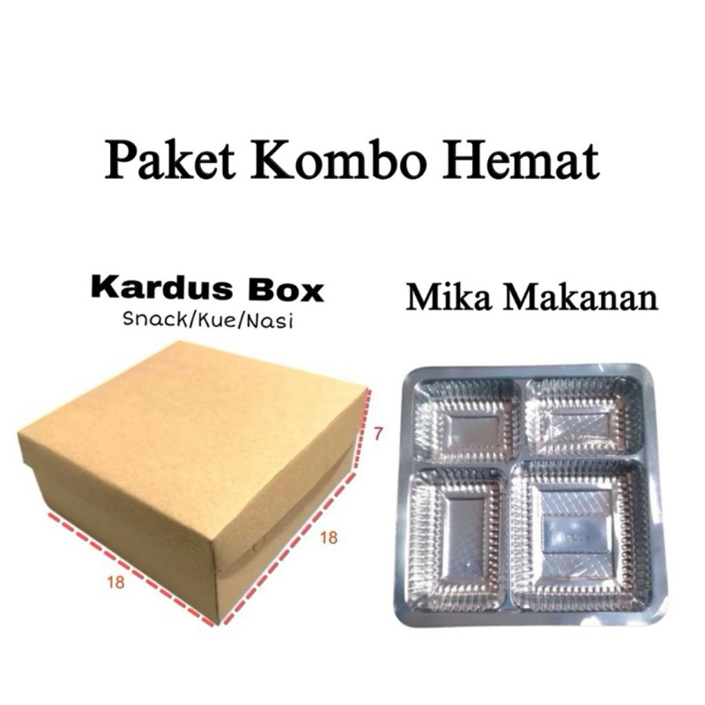 Paket Kombo Dus Nasi/Snack Uk 18x18 dan Mika Makanan||kardus Snack coklat polos|| isi 50 pcs II
