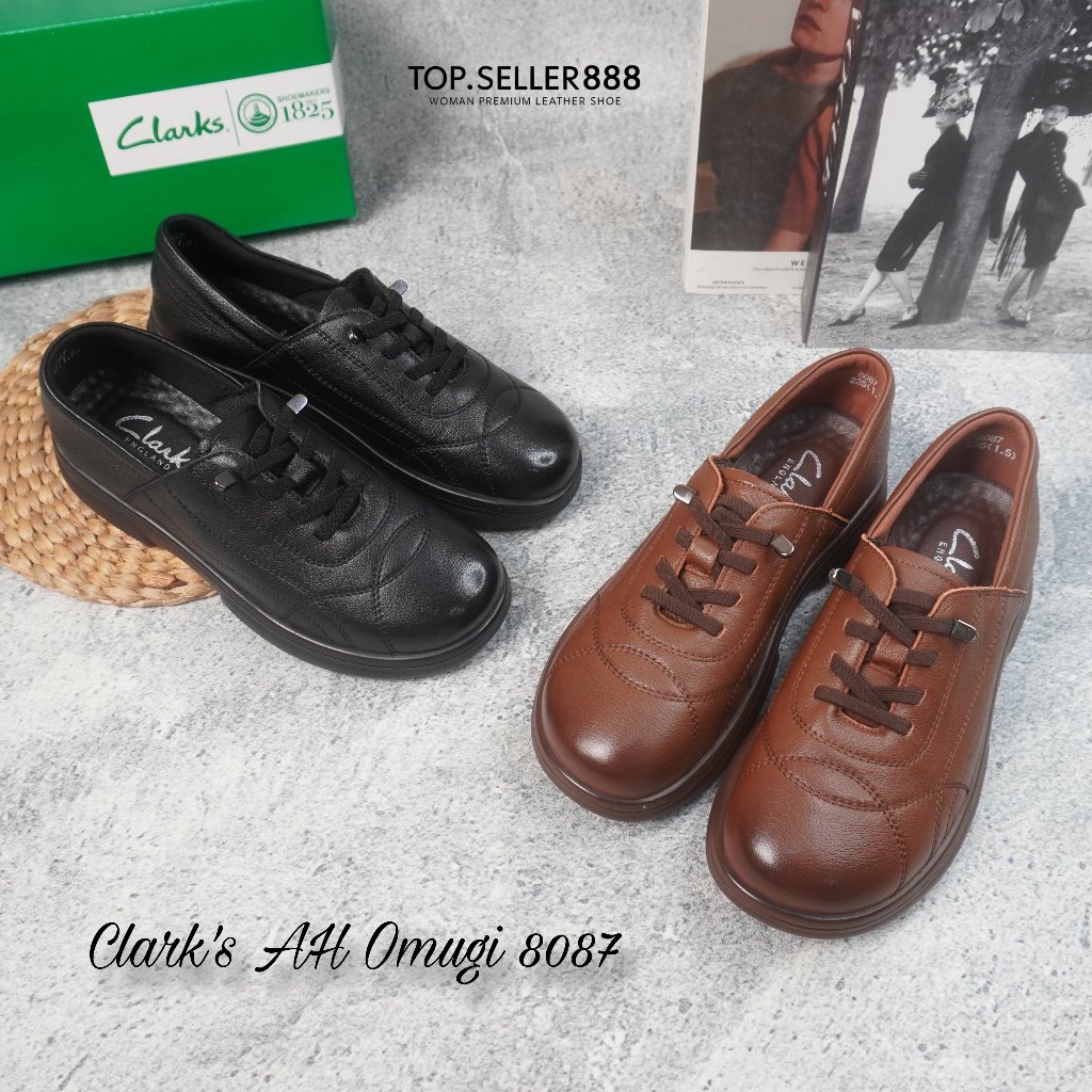 CLARKS Sepatu Kulit Wanita Sneakers Omugi 087 Kerja Nyaman Slip On Casual Premium