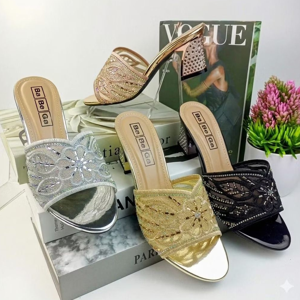 Sendal Wedding Wanita | Sandal Pesta Elegan Import Hak 5Cm Size 36-42 Jumbo By La Ba Be Ga Shoes