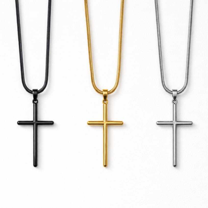 Kalung Titanium Salib Polos Anti Karat Vintage Pria Wanita Silver Gold Hitam