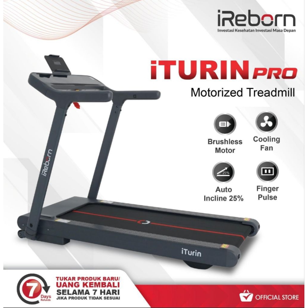 Treadmill Elektrik ireborn I Turin M5 - Hitam dan Perak, 126 x 46 cm, Max Load 130 kg