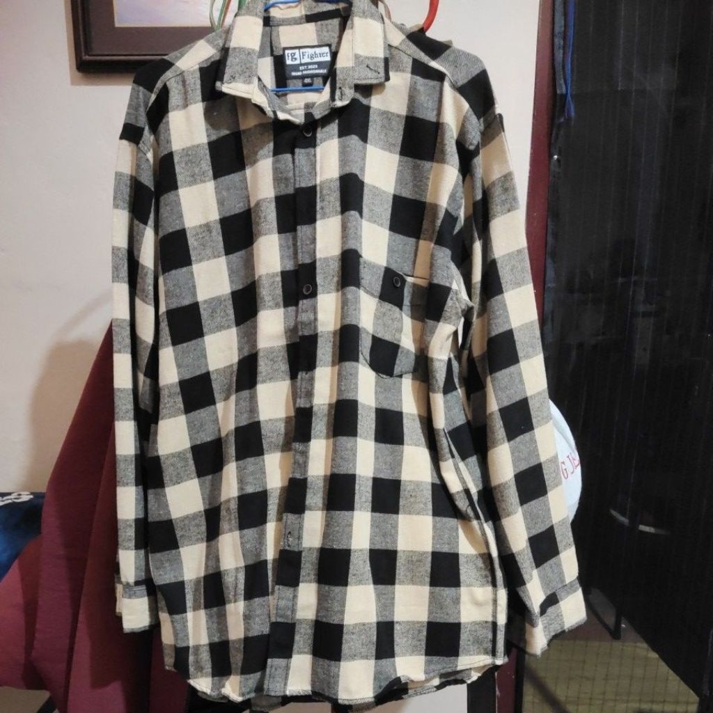 Kemeja Flanel pria 4XL lengan panjang