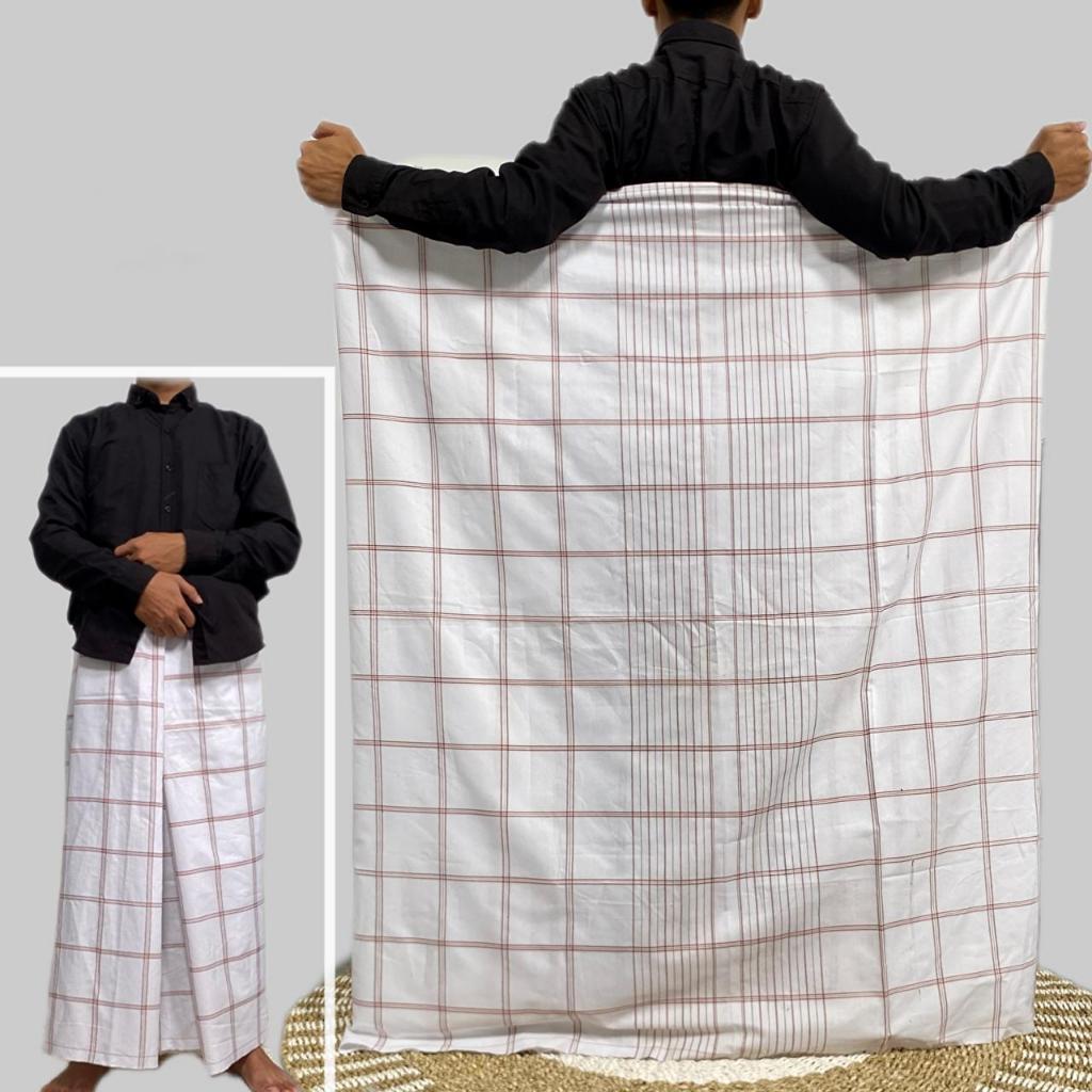 Sarung dewasa warna putih motif kotak ukuran panjang 100x2/125cm