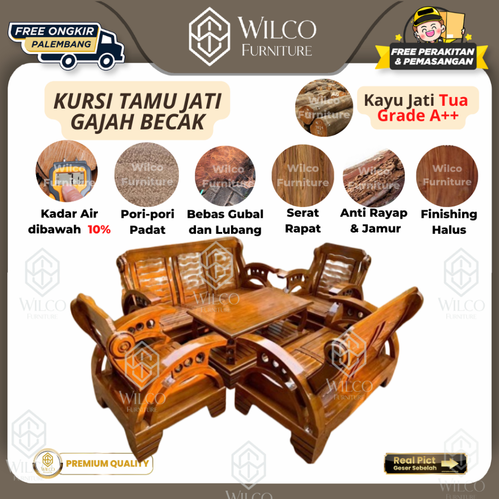 Kursi Tamu Gajah Jati Model Becak 3211 | Sofa Tamu Kursi Jati 3211 Minimalis