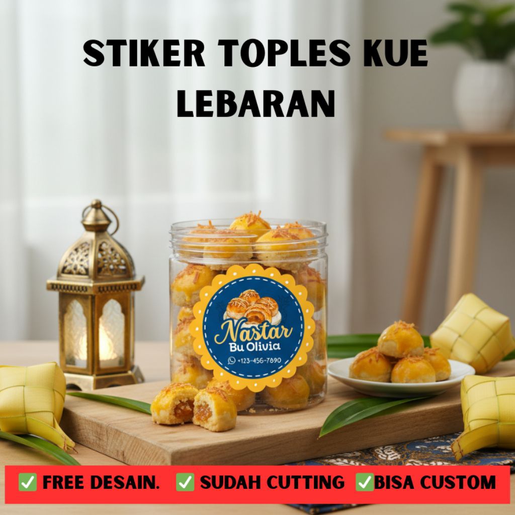 Label Stiker Kemasan Toples Kue Lebaran Sticker Kemasan Kue Nastar Idul Fitri Ukuran A3 Free desain