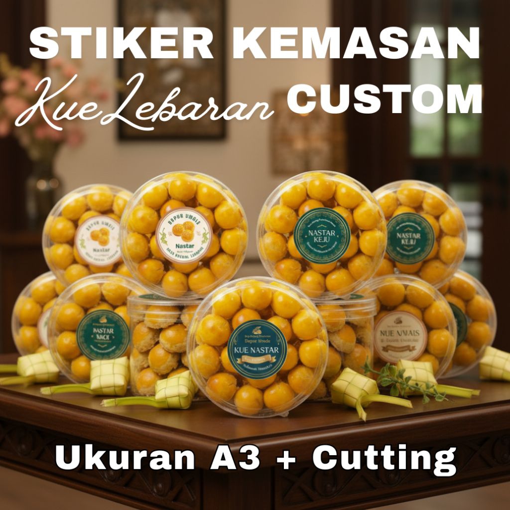 Stiker Toples Kue Lebaran Custom Ukuran A3 Cutting FREE DESAIN