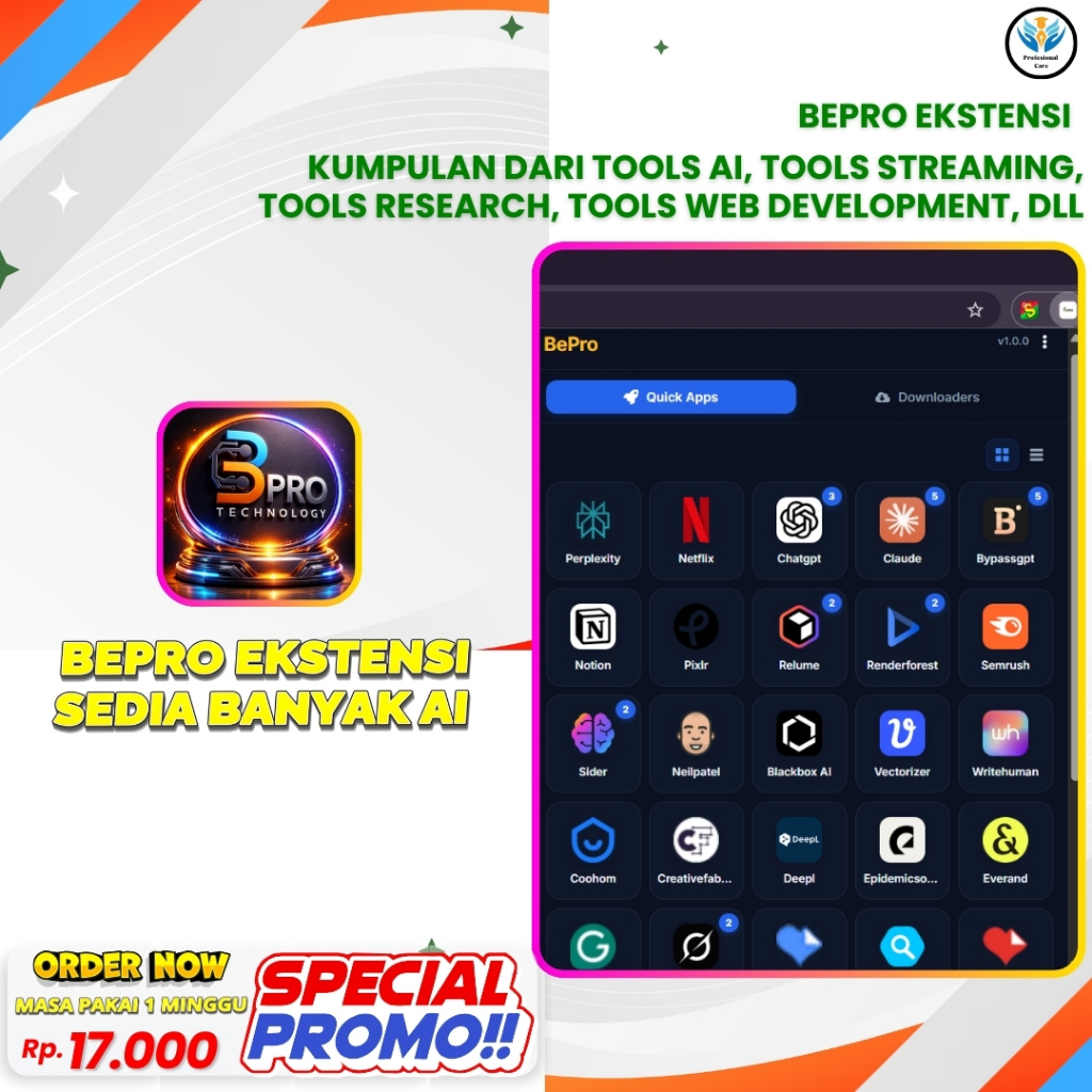 BEPRO EKSTENSI - Kumpulan Dari Banyak AI, Streaming, Tools Research, Web Development, dll