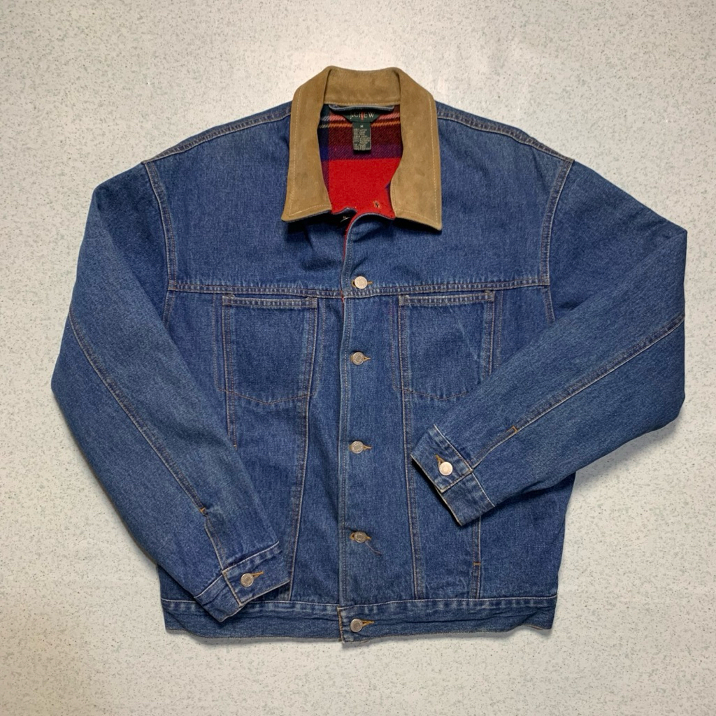 J Crew Denim / Jeans Jacket Type 3 Vintage 90s Suede collar Wool Lining. Not RRL Momotaro Iron Heart