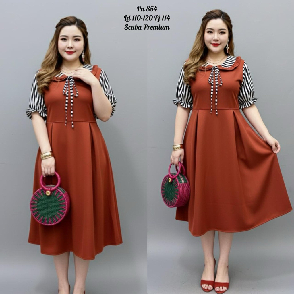 Dress Korean Style || Scuba Pn 854 Jumbo Ld 110-120