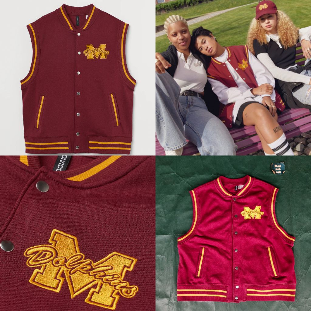 HM x SE x education varsity gillet vest rompi outerwear bordir dolphins