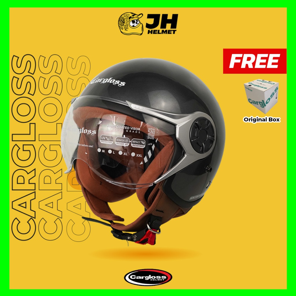 Helm Cargloss Retro Original YRH Hijab Solid Anchore Grey Glossy | Helm Cewek | Helm Half Face | Jua