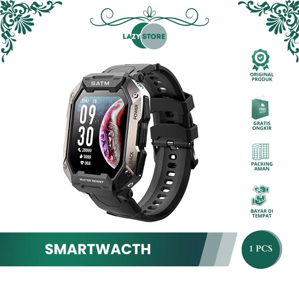 Jam Tangan Pintar DA FIT C20 Pria Hitam Karbon – Smartwatch Outdoor IP68 5ATM