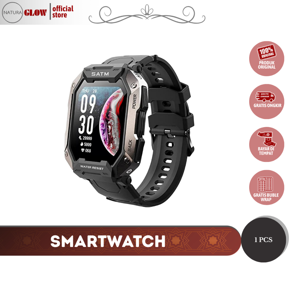 Jam Tangan Pintar DA FIT C20 Pria Hitam Karbon – Smartwatch Outdoor IP68 5ATM