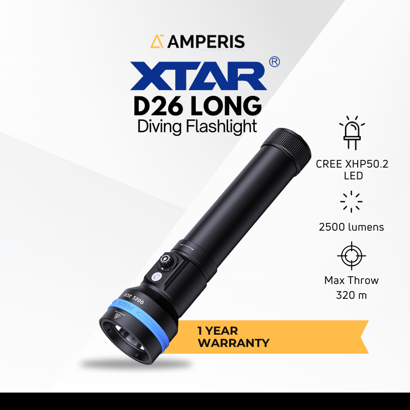 XTAR D26 LONG Senter Diving Selam LED CREE XHP50.2 IPX8 2500lm