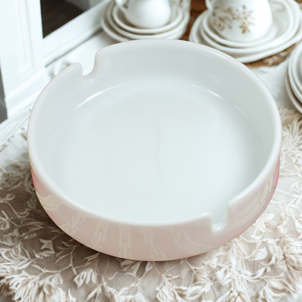 Asbak Putih Hitam Polos - Asbak Keramik