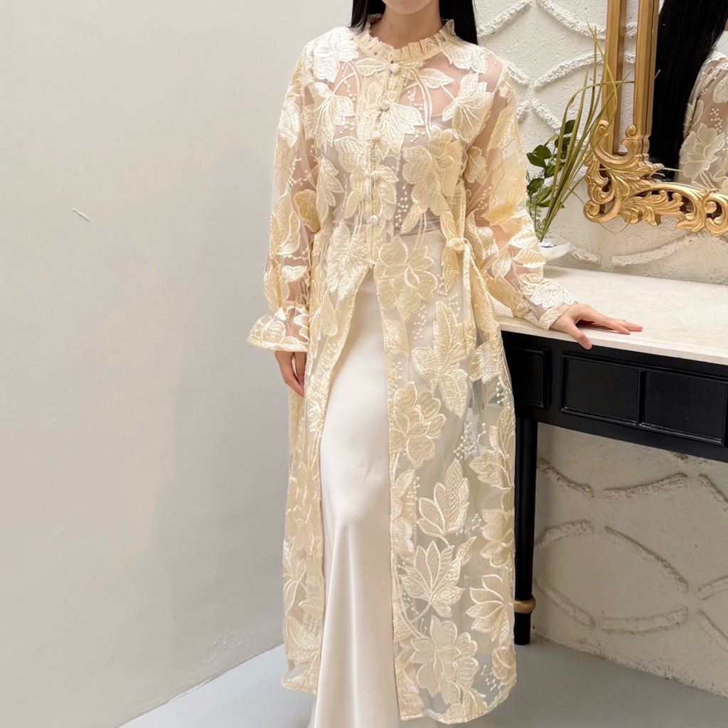 SELIM LABEL Sacha Long Top - Atasan Panjang Lace Motif Bunga / Baju Tunik Lebaran