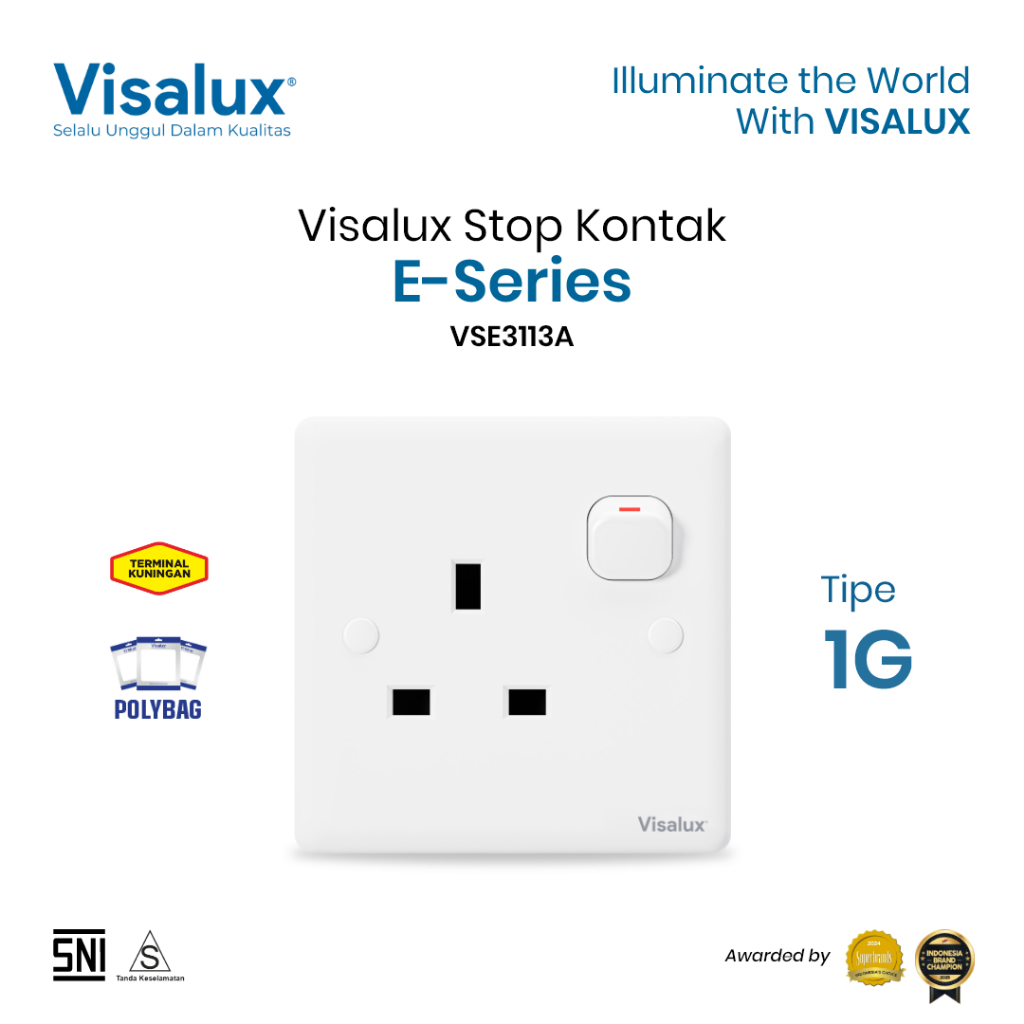 Visalux Stop Kontak E-Series (13A) - 1G White / Stop Kontak Premium (VSE3113A)