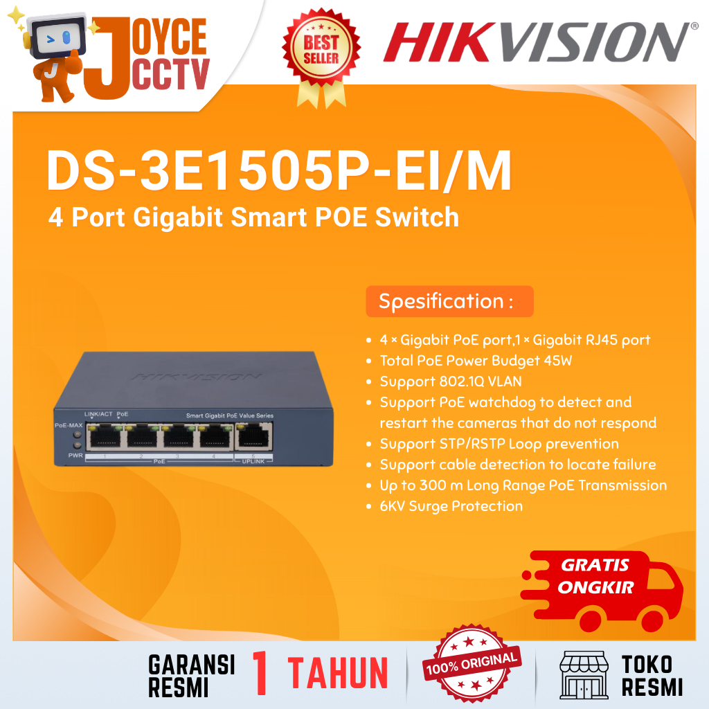 HIKVISION DS-3E1505P-EI/M 4 Port Gigabit Smart POE Switch
