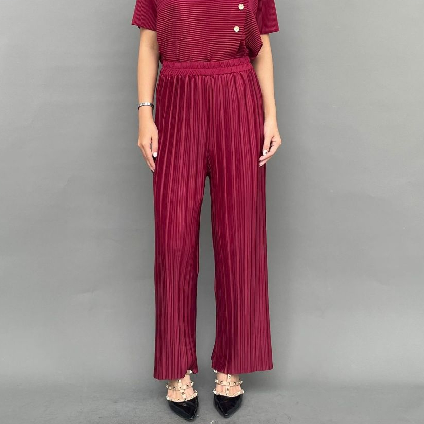 Magnolia Collection Celana Kulot Plisket Wanita Maroon
